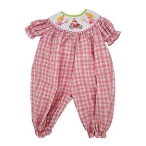 Banana Split Romper Baby Girls 3M Pink Plaid Excellent Smocked Princess Carriage